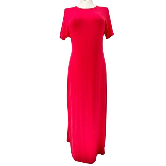 LuLaRoe Maria Maxi Dress Womens M Red SS Crew Neck Stretchy Soft Material - Picture 1 of 8
